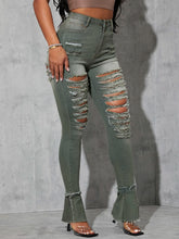 Ripped Raw Hem Ruffle Detail Jeans